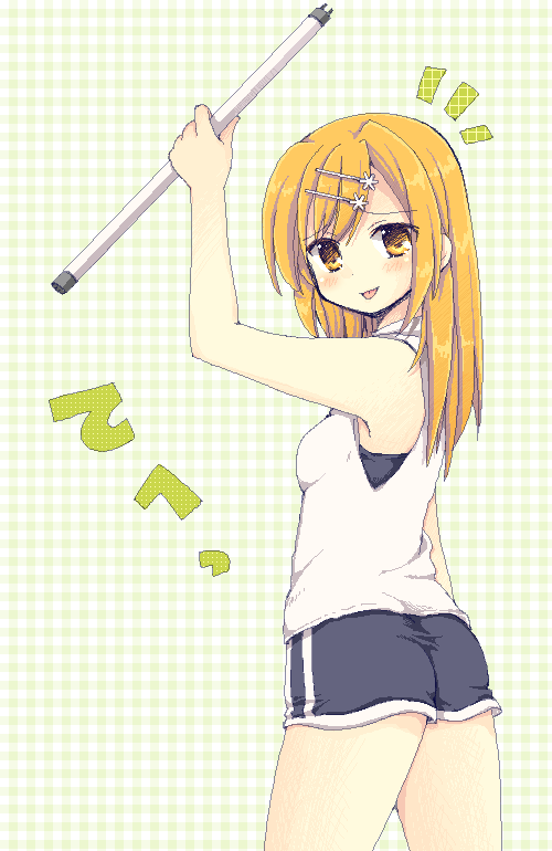 :p, ass, bad_id, brown_eyes, brown_hair, fluorescent_lamp, hair_down, long_hair