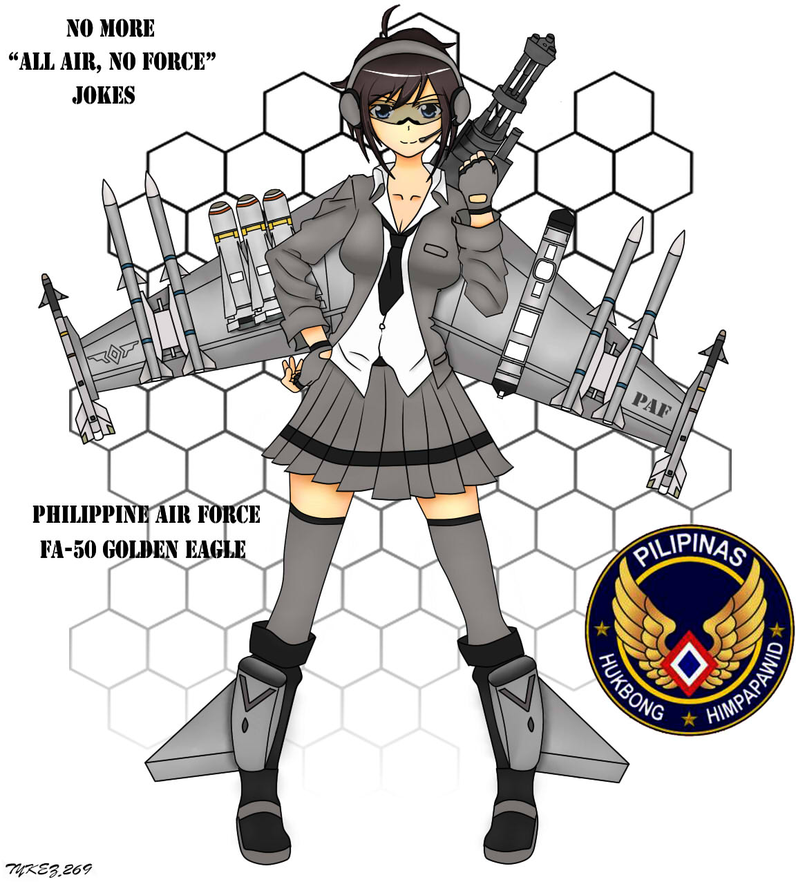 1girl, aim-120_amraam, aim-9_sidewinder, aircraft, airplane, black_hair, blue_eyes, brown_hair