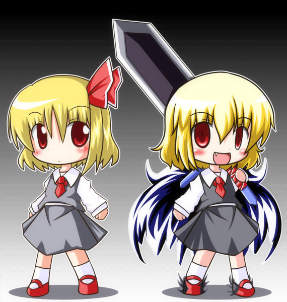 chibi, dual_persona, empty_eyes, ex-rumia, ex_rumia, fang, hair_ribbon, r_pascal