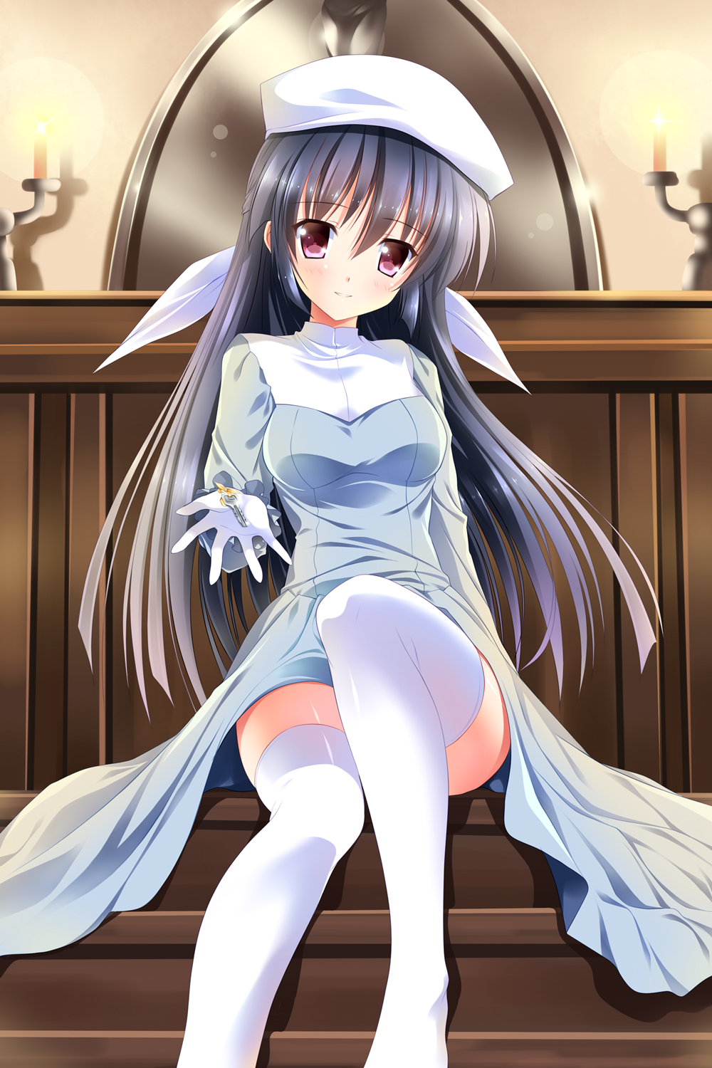 1girl, amamiya_yuuko, breasts, ef, highres, nun, smile, solo