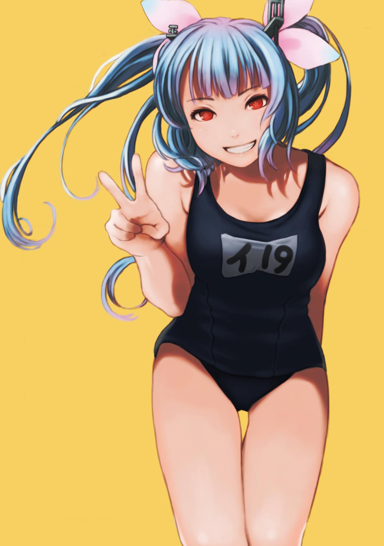 1girl, blue_hair, do_(artist), gradient_hair, hair_ornament, hair_ribbon, highres, i-19_(kantai_collection)