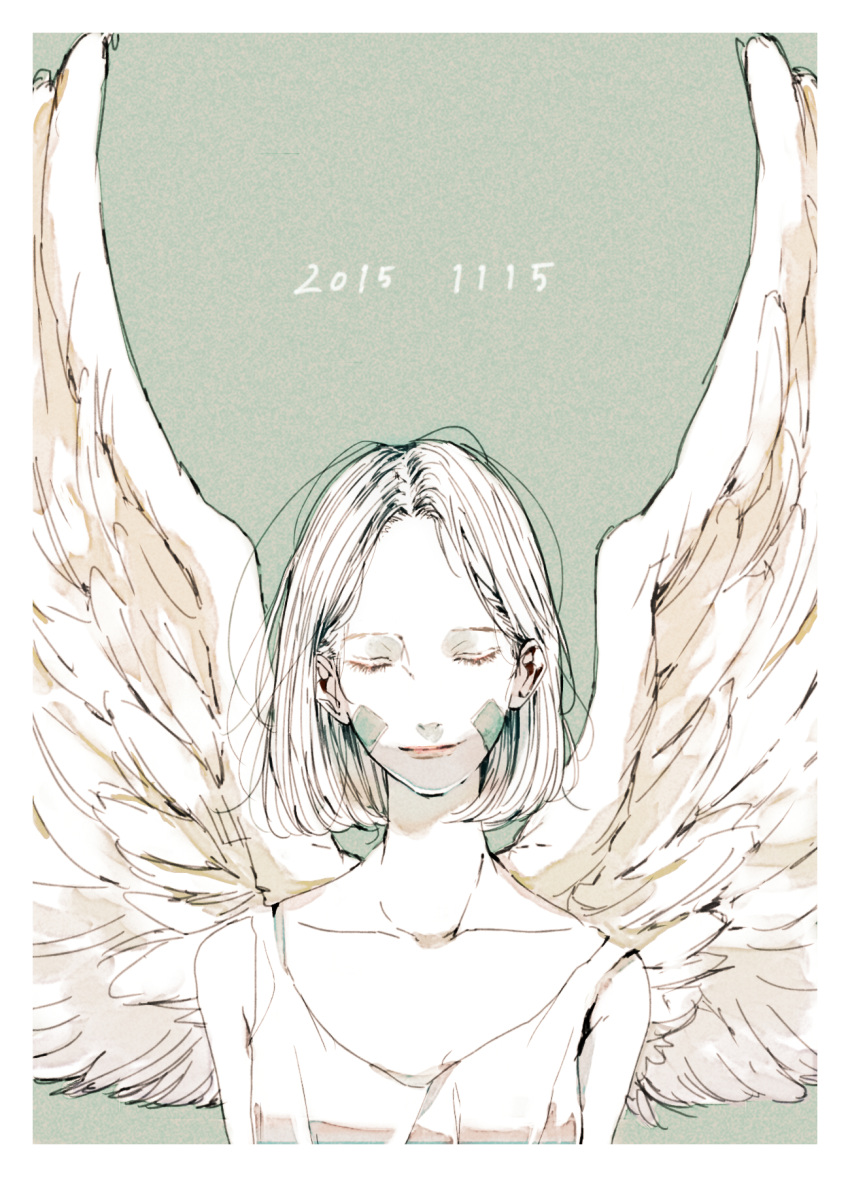 1girl, closed_eyes, dated, facial_mark, highres, long_hair, naruto, nohara_rin, omuyama_omu, solo, wings