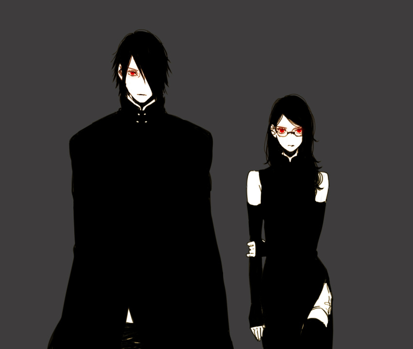 1boy, 1girl, black_hair, father_and_daughter, glasses, long_hair, naruto, omuyama_omu