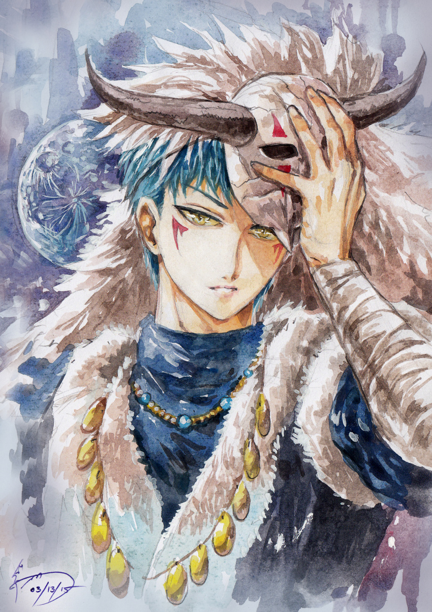 akatsuki_no_yona, blue_hair, highres, mask, nick-ian, short_hair, sinha_(akatsuki_no_yona), yellow_eyes