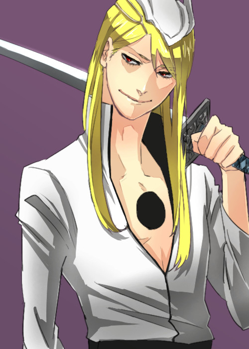 1boy, agatsumaattsu, arrancar, bleach, blonde_hair, long_hair, mask, purple_background