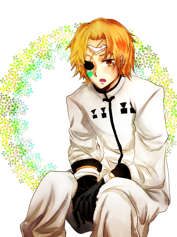 1boy, arrancar, bleach, blonde_hair, eyepatch, facial_mark, gloves, mataari21krmn