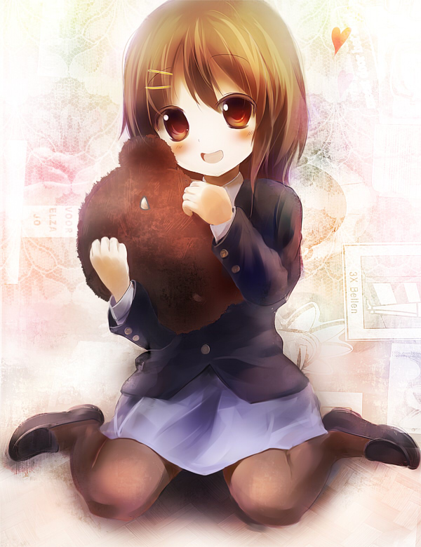 brown_eyes, brown_hair, hair_ornament, hairclip, heart, hirasawa_yui, k-on!, open_mouth