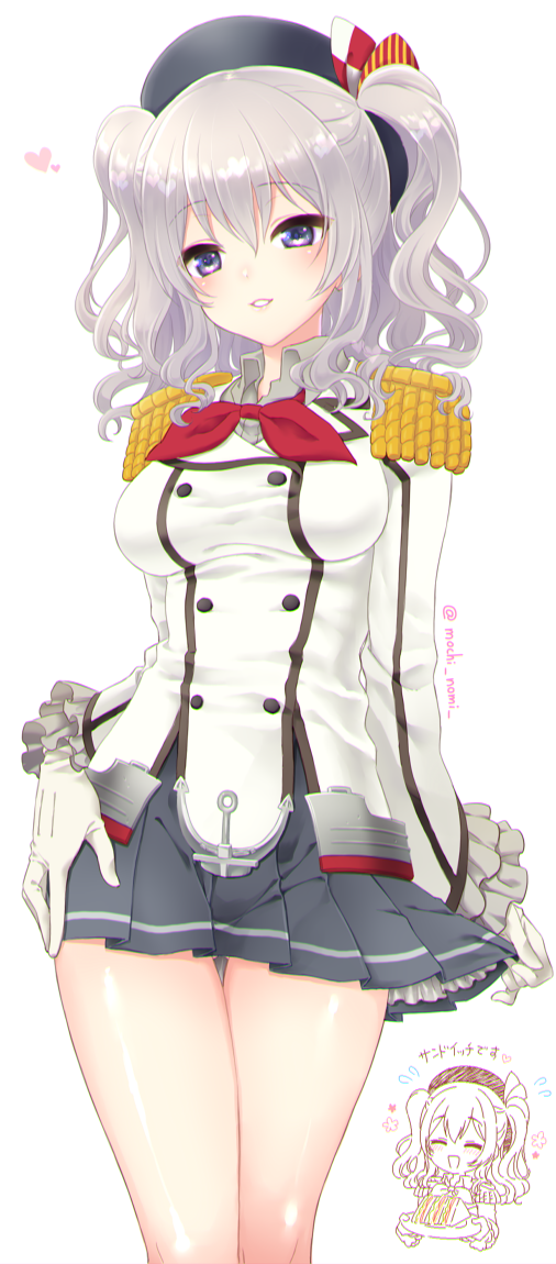 1girl, blue_eyes, blush, breasts, epaulettes, gloves, hat, heart