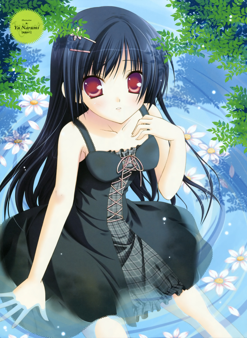 blue_hair, dress, hair_ornament, hairclip, highres, long_hair, narumi_yuu, narumi_yuu_(bunbukudou)