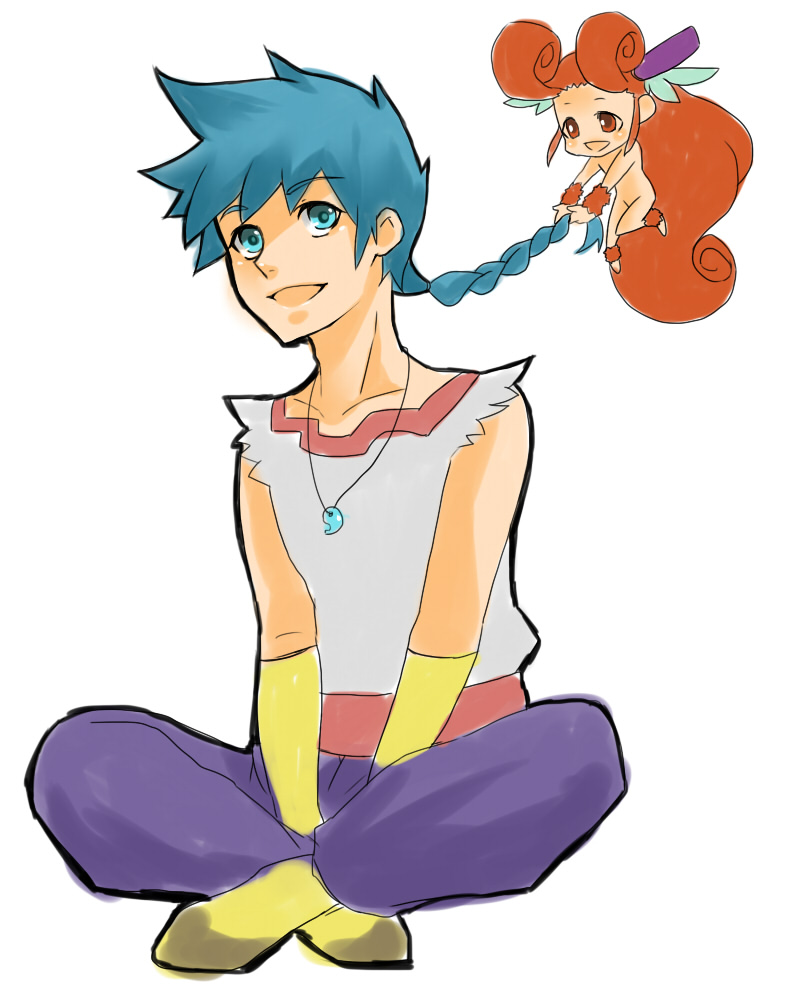 1boy, 1girl, blue_hair, blush, braid, breath_of_fire, breath_of_fire_ii, fairy