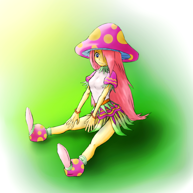 1girl, blush, breasts, breath_of_fire, breath_of_fire_ii, long_hair, mushroom, pink_hair