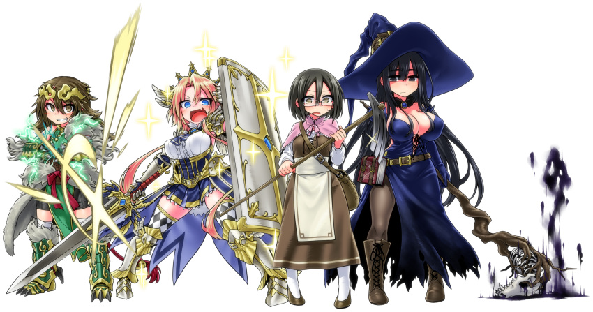 4girls, argyle, argyle_legwear, armor, bag, bandages, bare_shoulders, bike_shorts