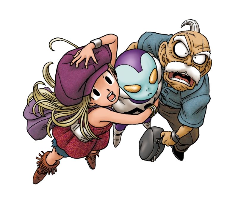 1boy, 1girl, alien, bag, blonde_hair, boots, bracelet, compound_eyes