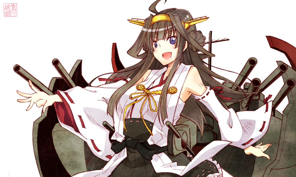 1girl, brown_hair, detached_sleeves, double_bun, hair_bun, hairband, kantai_collection, kongou_(kantai_collection)