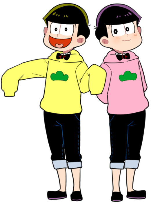 2boys, :3, black_eyes, black_hair, bowtie, brothers, heart, heart_in_mouth