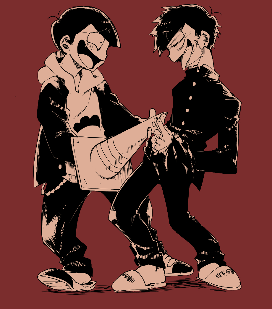 2boys, akiomi_aiko, black_hair, brothers, fang, gakuran, hoodie, ichimatsu