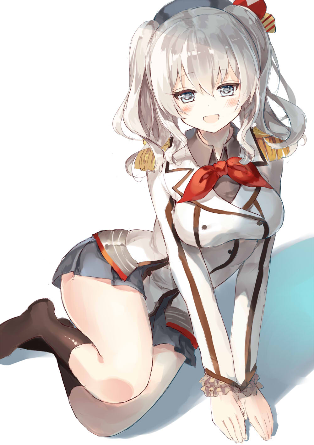 1girl, blue_eyes, highres, kantai_collection, kashima_(kantai_collection), okotoburi, silver_hair, skirt