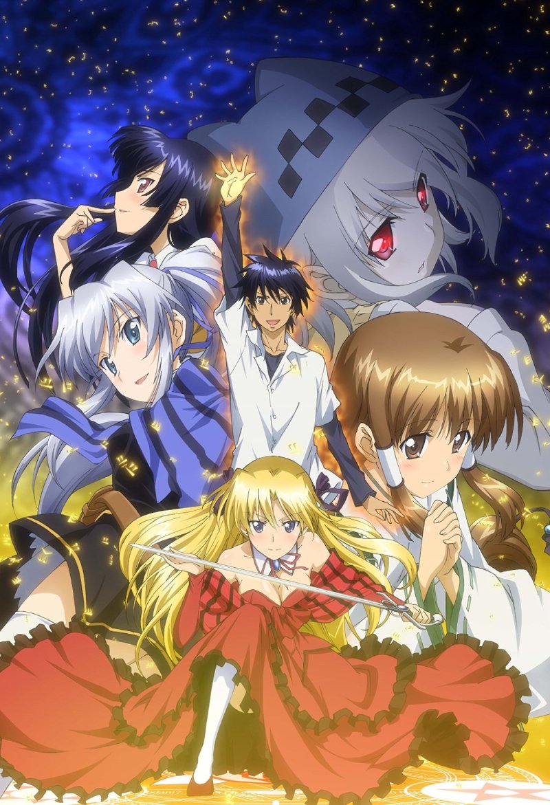 1boy, 5girls, athena_(campione!), black_hair, blonde_hair, blue_eyes, breasts, brown_eyes