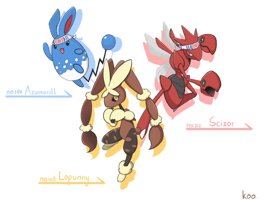 artist_request, azumarill, choice_band, lopunny, mega_lopunny, mega_pokemon, no_humans, pokemon
