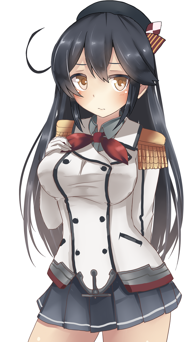 1girl, black_hair, blue_skirt, blush, breasts, brown_eyes, buttons, collar