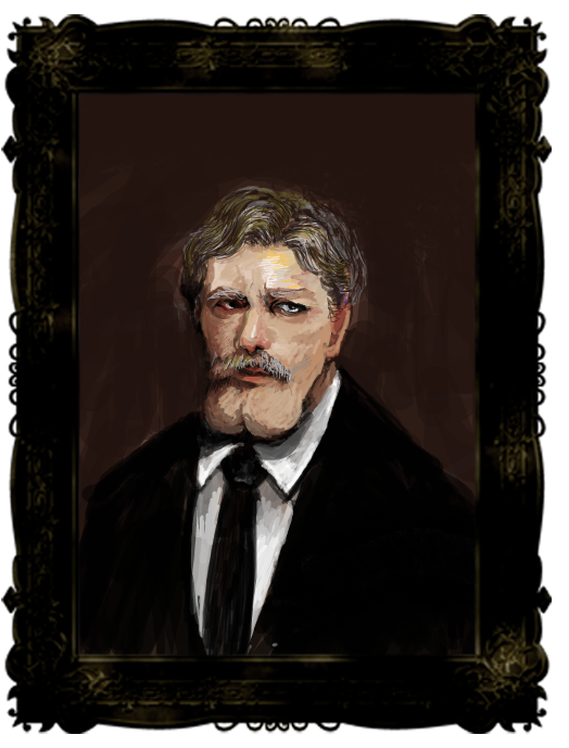 1boy, agoni, aso_(reciprocating_bicycle), black_necktie, cleft_chin, facial_hair, formal, frame, grey_hair, looking_away, male_focus, mustache, onepunch_man, shirt, solo, suit, upper_body, white_shirt