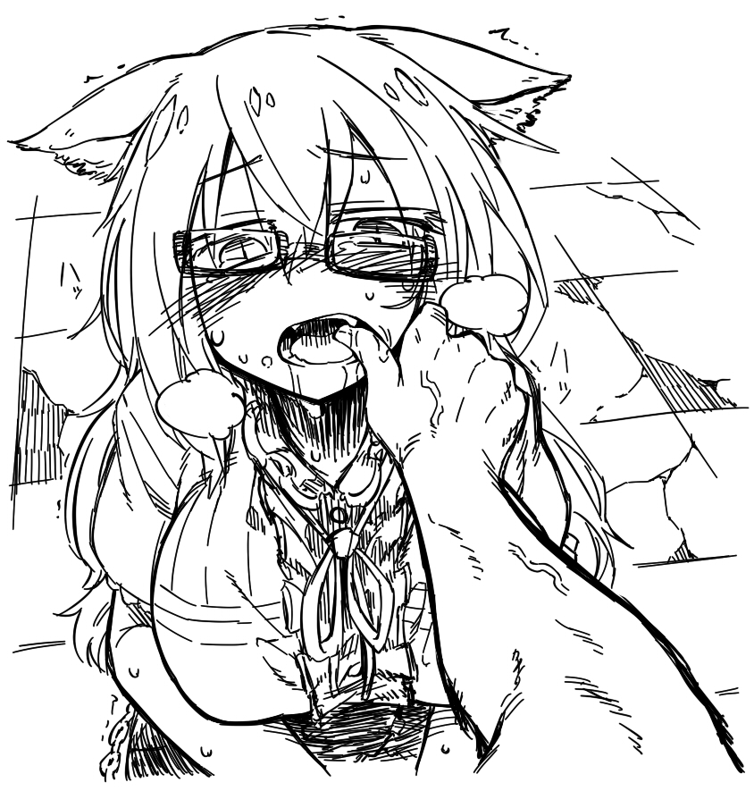 1girl, animal_ears, blush, borrowed_character, breasts, breath, cat_ears, chankodining_waka