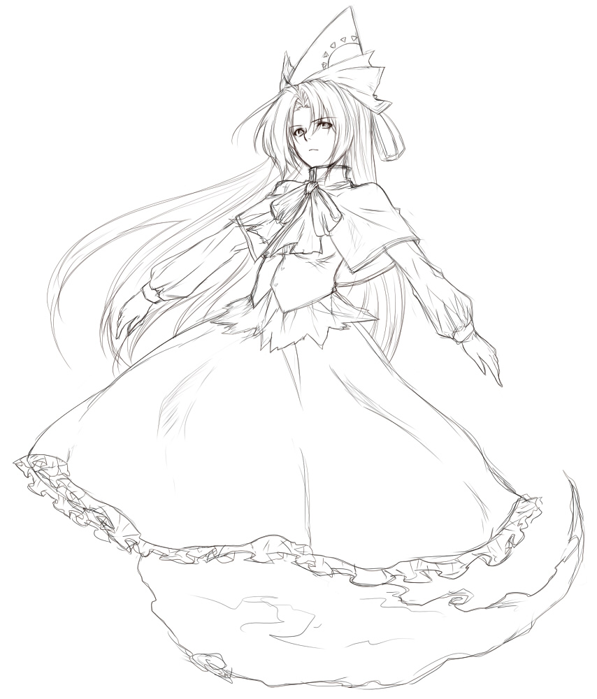 hiroya, hiroya_juuren, long_hair, mima, monochrome, ribbon, touhou, wizard_hat
