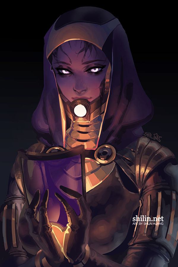 1girl, alien, helmet, mask, mask_removed, mass_effect, purple_skin, quarian