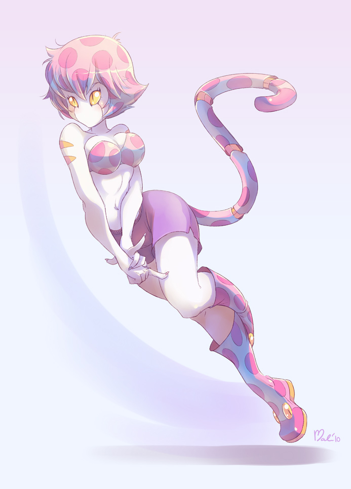 1girl, boots, maliki_(artist), tail, white_skin