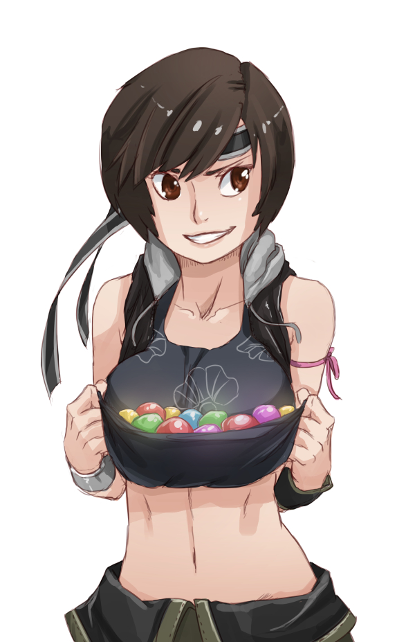 1girl, arm_ribbon, bangs, black_hair, bracelet, brown_eyes, final_fantasy, final_fantasy_vii
