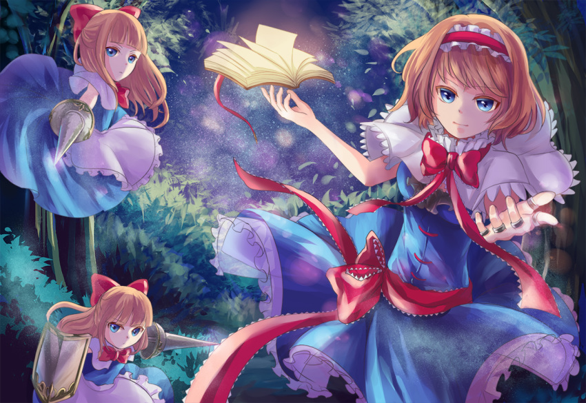 1girl, alice_margatroid, ascot, asiya_(joey26504), blonde_hair, blue_dress, blue_eyes, book