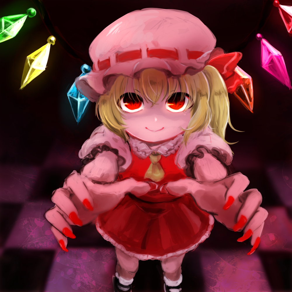 1girl, akizawa_aki, ankle_socks, blonde_hair, carry_me, checkered, checkered_floor, cravat