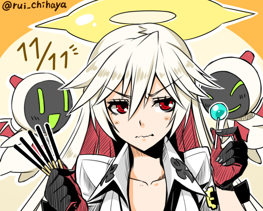 1girl, candy, emicii, guilty_gear, guilty_gear_xrd, halo, jack-o_(guilty_gear), lollipop