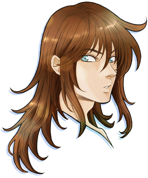 1boy, blue_eyes, brown_hair, hippocampus_baian, long_hair, noe_(bkmnoo), portrait, saint_seiya, simple_background, solo, white_background