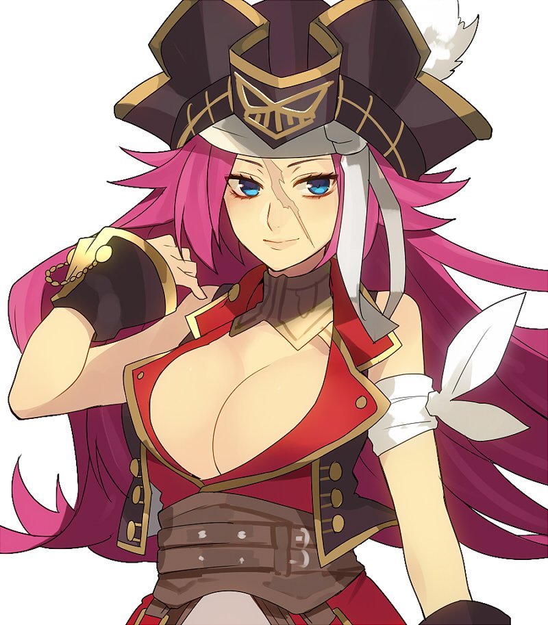 1girl, breasts, cleavage, fate/extra, fate_(series), hat, large_breasts, long_hair