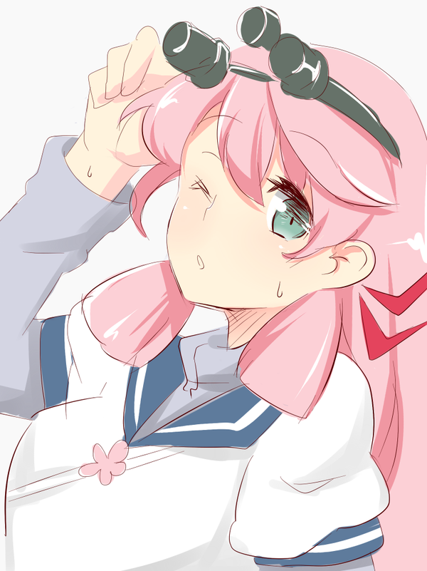 1girl, akashi_(kantai_collection), aoi_renji, blush, green_eyes, hair_ribbon, kantai_collection, long_hair