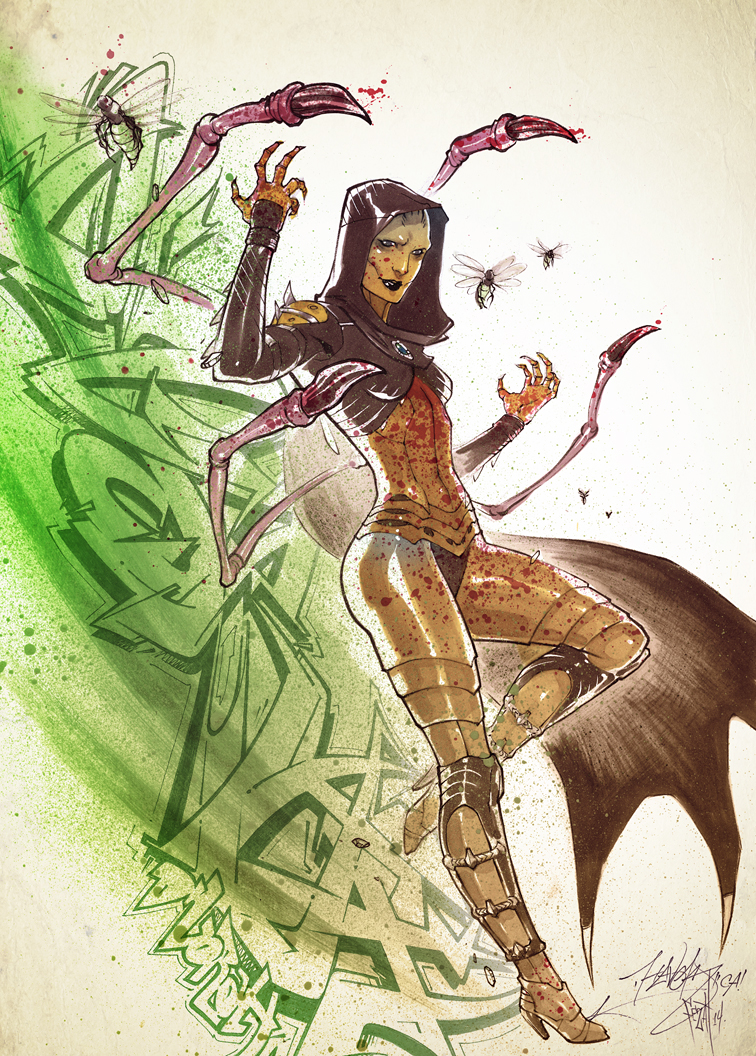 blood, boots, d'vorah, fezat, graffiti, hoodie, insect, lipstick