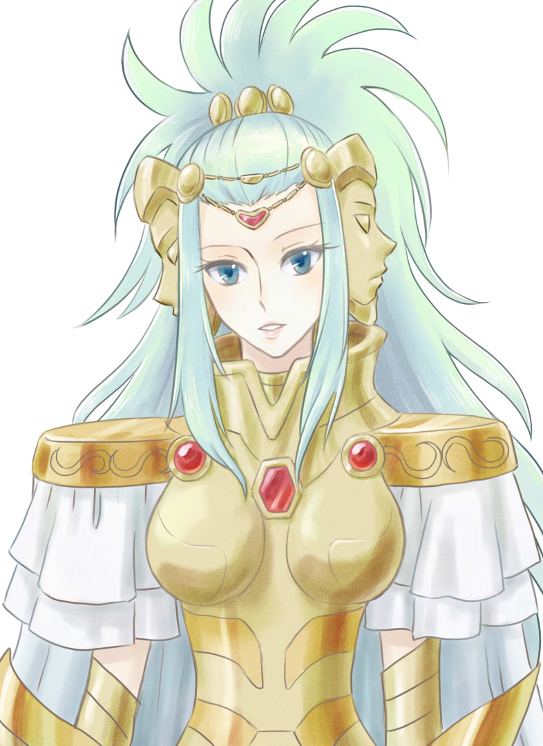 1girl, armor, blue_eyes, blue_hair, cape, gauntlets, gemini_integra, long_hair