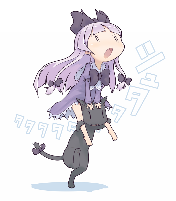 barefoot, bow, carrying, cat, chibi, dos_cat, furi, hair_bow