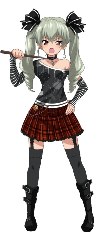 1girl, anchovy, hair_ornament, hair_ribbon, long_hair, ponytail, punk, punkish_gothic, ribbon, short_twintails, skirt, solo, twintails, very_long_hair