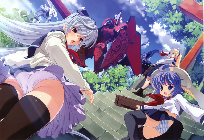 3girls, absurdres, anette_gabriel, ass, blonde_hair, blue_eyes, blue_hair, breasts
