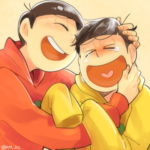 >_<, 2boys, anubisu-no-sinpan, bowl_cut, brothers, brown_hair, closed_eyes, commentary_request