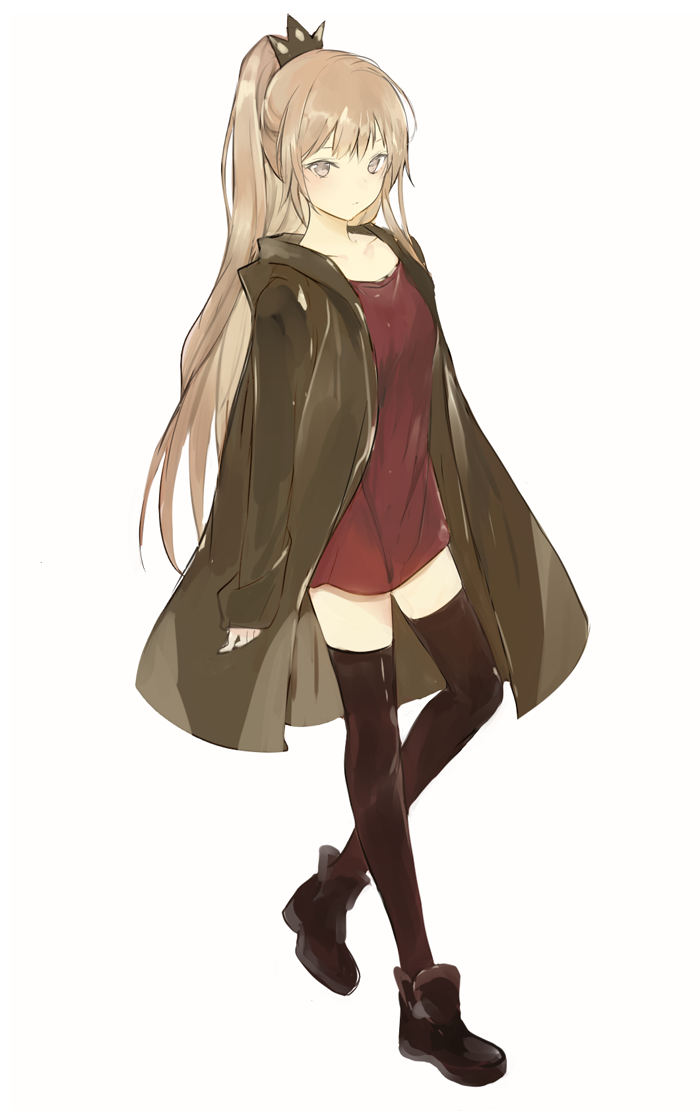 1girl, ankle_boots, black_boots, black_legwear, blonde_hair, boots, brown_eyes, coat