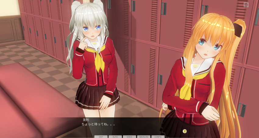 2girls, 3d, blue_eyes, charlotte_(anime), custom_maid_3d, highres, long_hair, multiple_girls