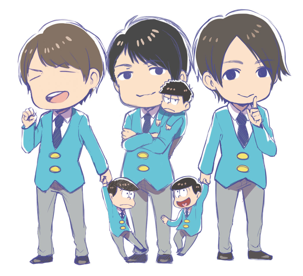 6+boys, :>, artist_request, bangs, black_hair, brothers, brown_hair, choromatsu