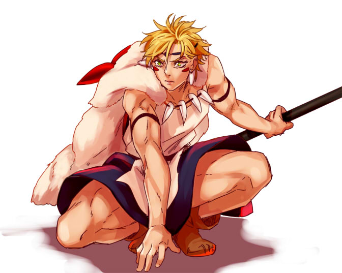 1boy, blonde_hair, caesar_anthonio_zeppeli, cape, cosplay, facepaint, facial_mark, green_eyes