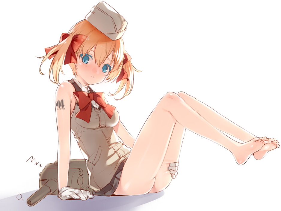 1girl, arm_support, ass, barefoot, blue_eyes, blush, bow, feet