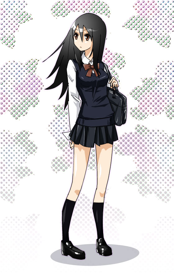 bag, black_hair, brown_eyes, komori_kiri, long_hair, sakebuotoko, sayonara_zetsubou_sensei, school_uniform
