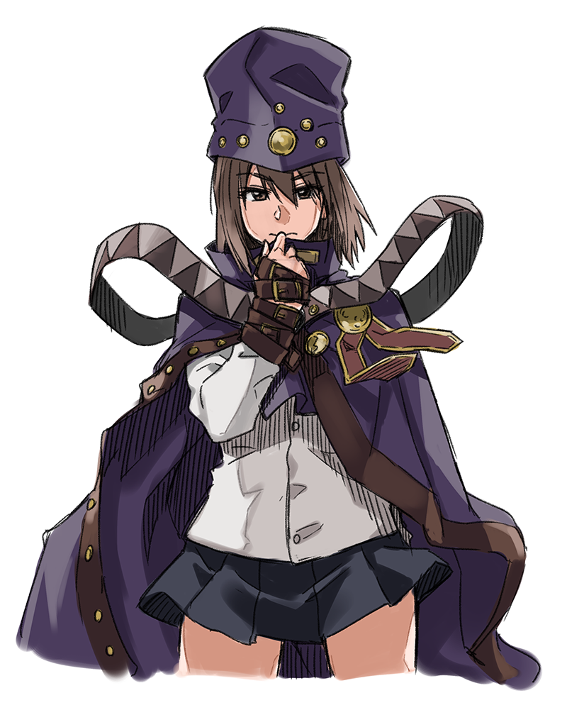 1girl, arm_belt, boogiepop, boogiepop_(character), brown_eyes, brown_hair, cloak, cowboy_shot