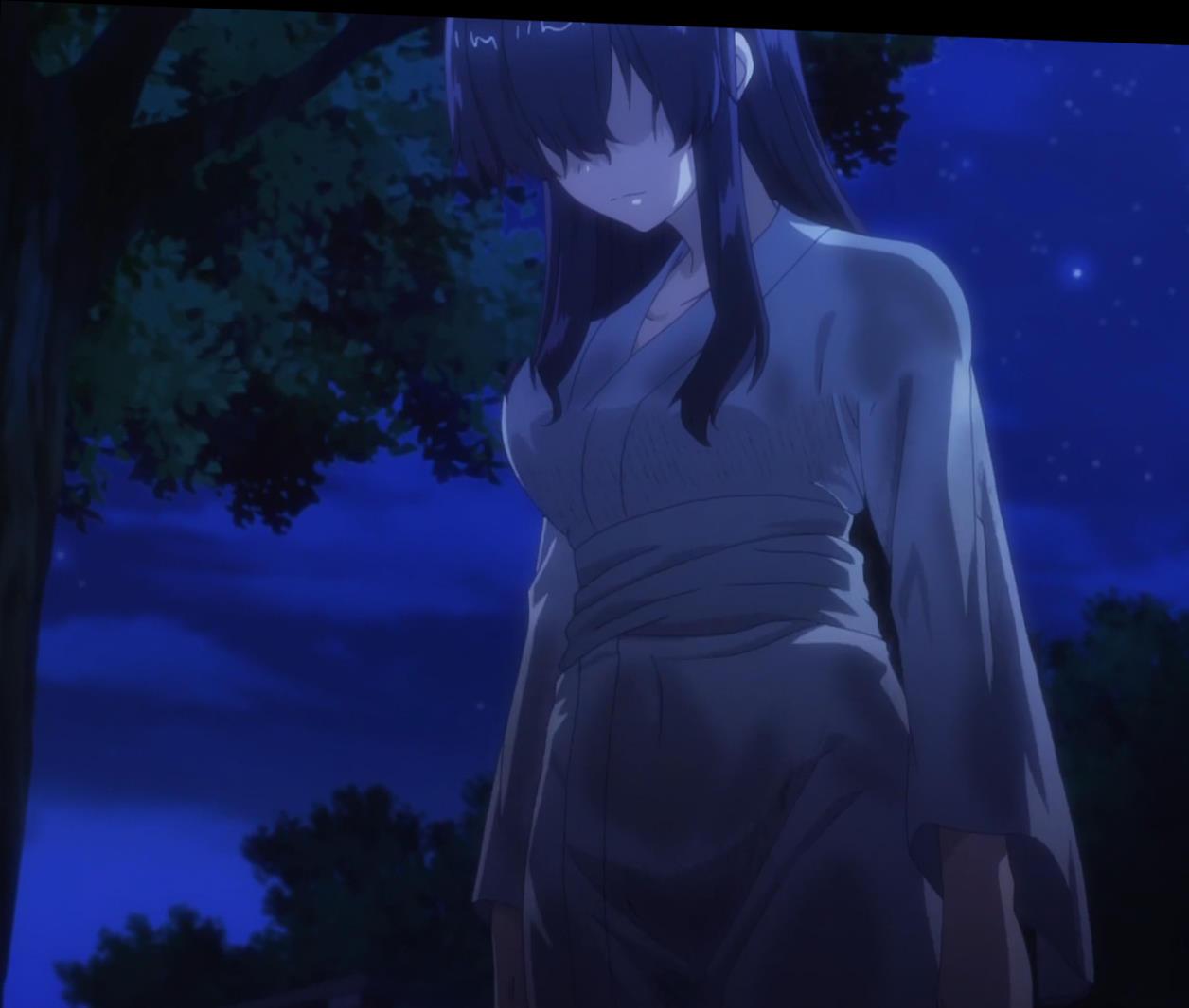 1girl, ayatsuji_ayase, japanese_clothes, long_hair, purple_hair, rakudai_kishi_no_cavalry, screencap, wet
